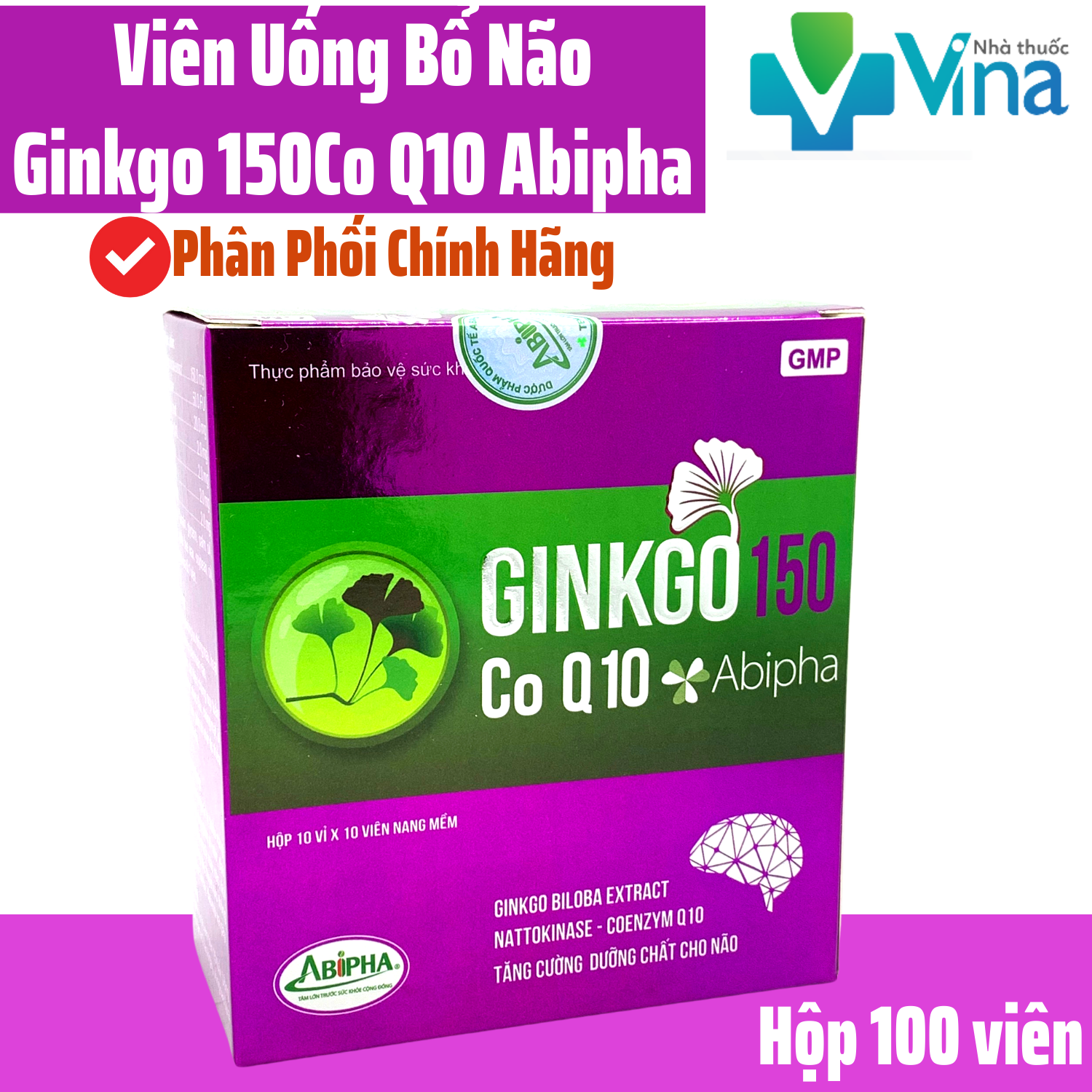 Ginkgo 150 Co Q10 ABIPHA- hoạt huyết giúp lưu Thông máu não