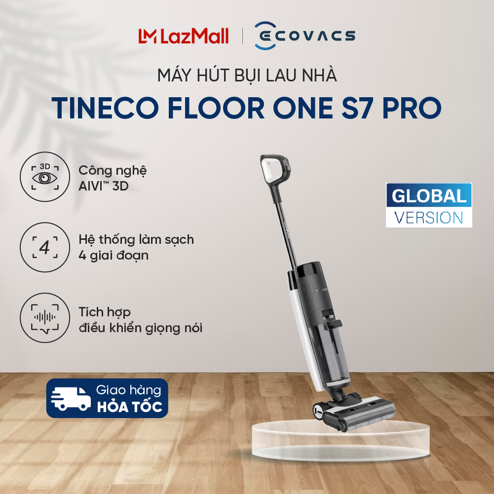 Máy hút bụi lau sàn khô ướt tineco floor one s7 pro- bản quốc tế - bh 12 tháng - lực hút 12000pa