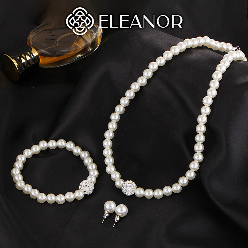 Dây chuyền bông tai lắc tay nữ Eleanor Accessories bộ trang sức ngọc trai nhân tạo mặt tròn đính đá phụ kiện trang sức 5429