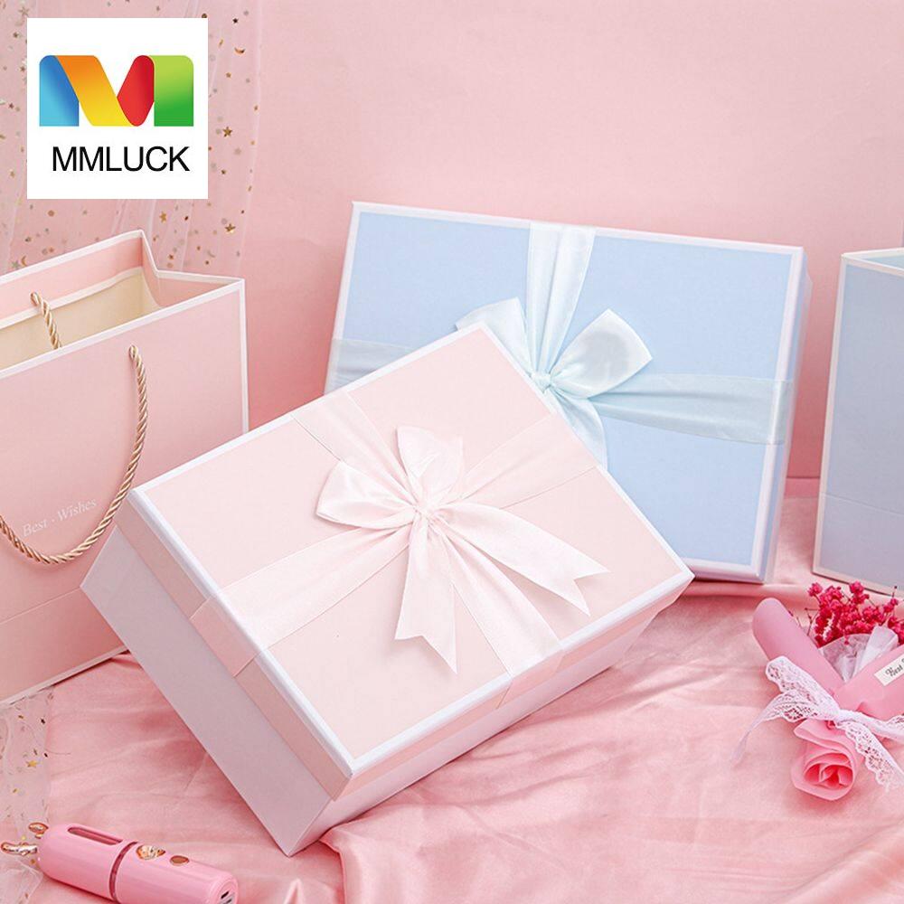 Quà 20 tháng 10 hộp đựng quà hộp quà tặng mmluck 1 chiếc nơ màu xanh/hồng cho đám cưới, hộp quà rỗng chất lượng loại nắp đậy ngày lễ tình nhân hộp đóng gói trang trí đám cưới gói quà lưu niệm