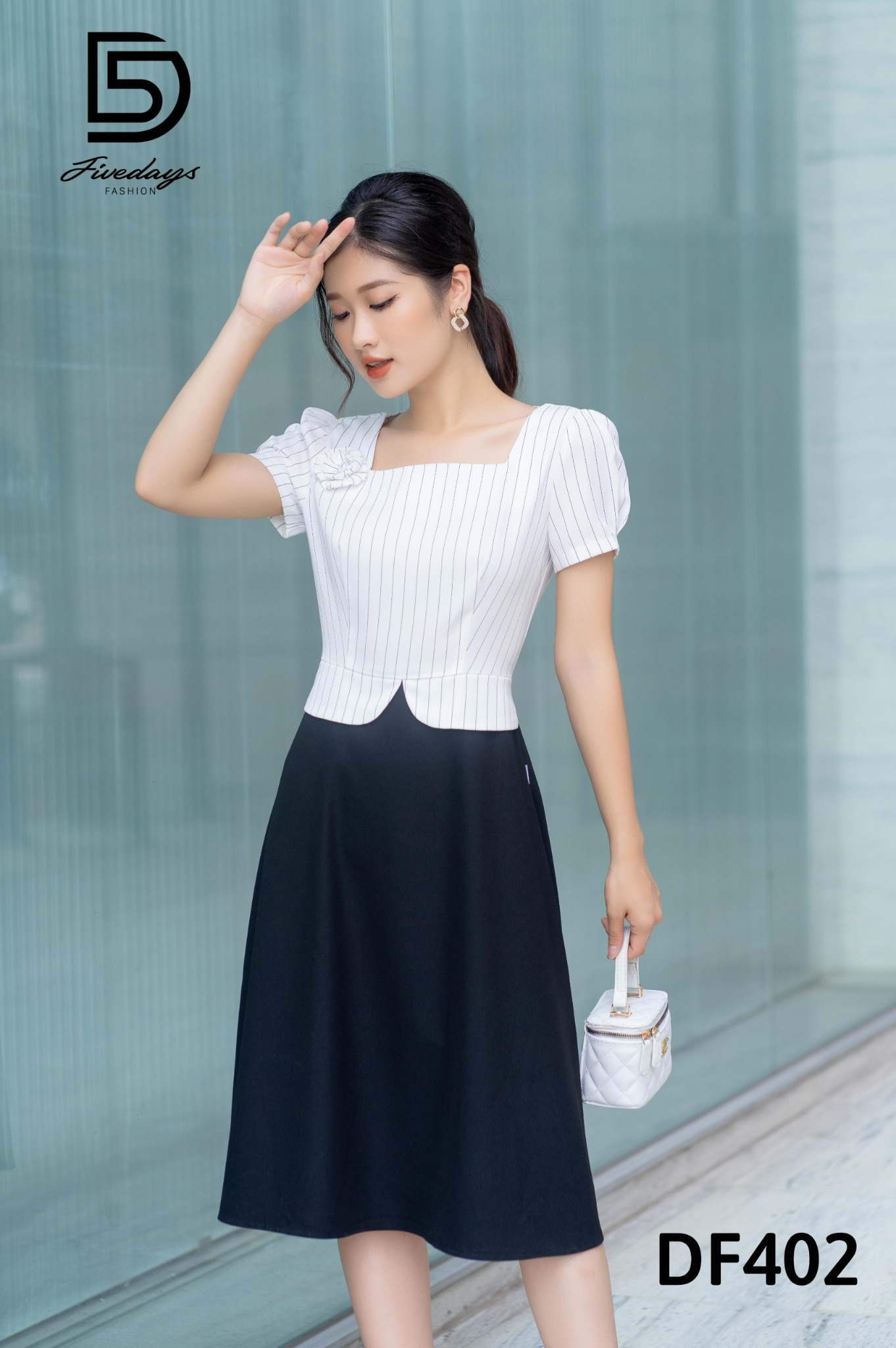 Fivedays - Đầm Peplum xoè kẻ