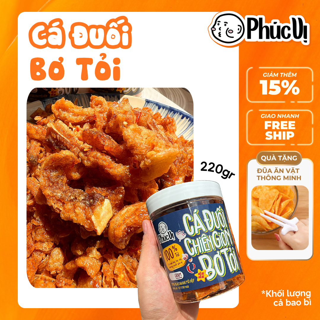 [Combo 3] Cá Đuối Chiên Giòn Bơ Tỏi Phúc Vị Hũ 220gr | Snack Hải Sản Giòn Rụm Thơm Béo Không Chất Bảo Quản | Đồ Ăn Vặt Hải Sản Lạ Miệng