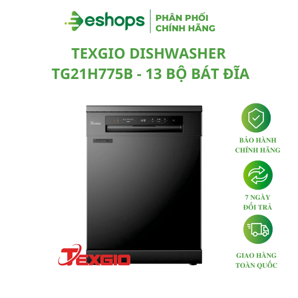 Máy rửa bát Texgio Dishwasher TG21H775S - 13 Bộ Sấy Khí Nóng, Diệt Khuẩn UV