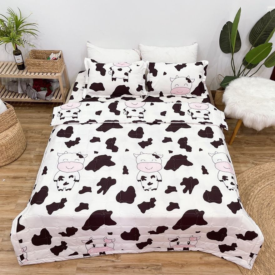 Bộ Chăn Ga Gối Cotton Poly Bò Trắng NVC Bedding Đủ Kích Thước 1m2 , 1m4 , 1m6 , 1m8 , 2m , 2m2