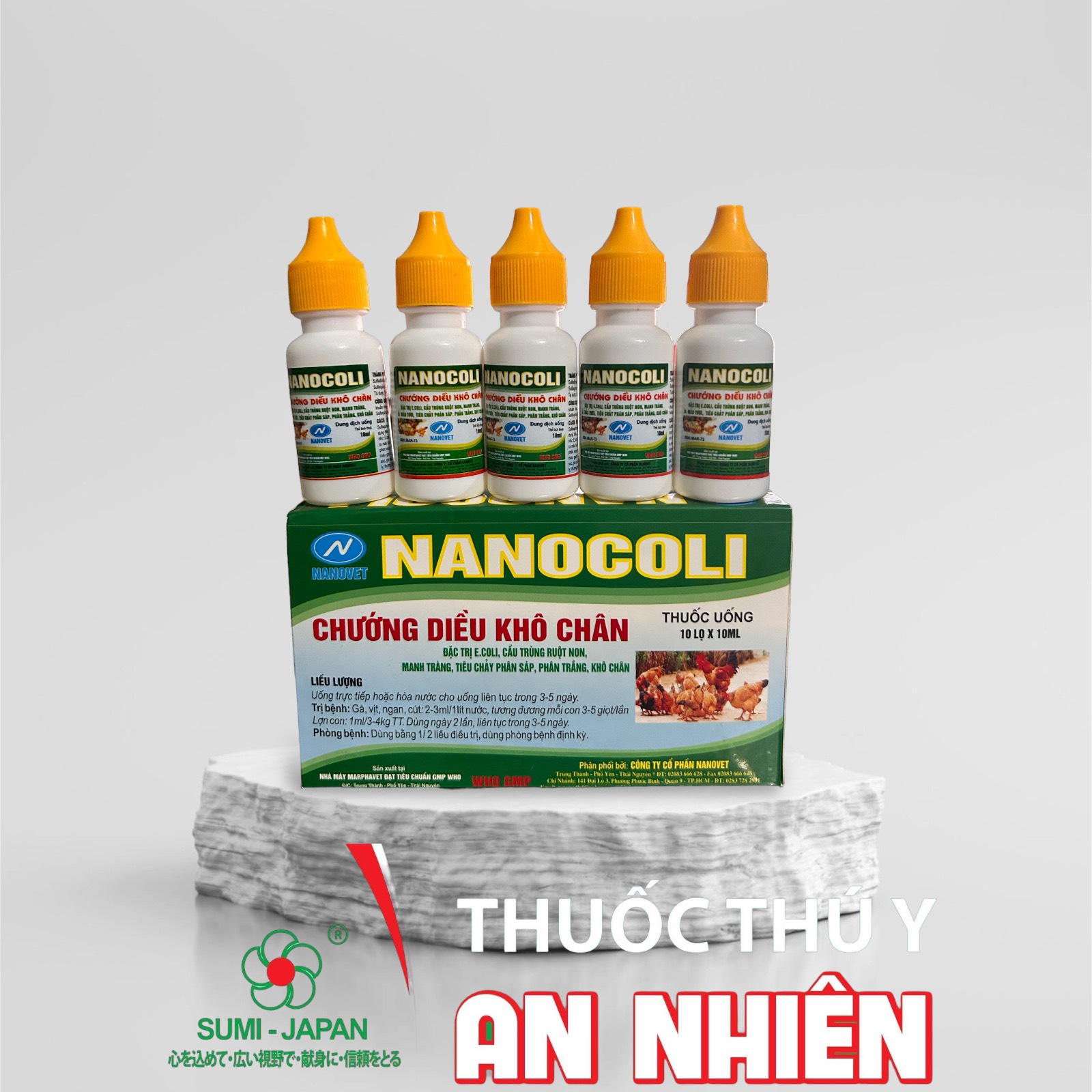 Nanocoli 10ml x10 lọ chướng diều khô chân  dứt điểm cầu trùng, phân xanh, phân sáp cho gà đá, chim cảnh dùng nhỏ uống trực tiếp dành cho gà đá, chim cảnh