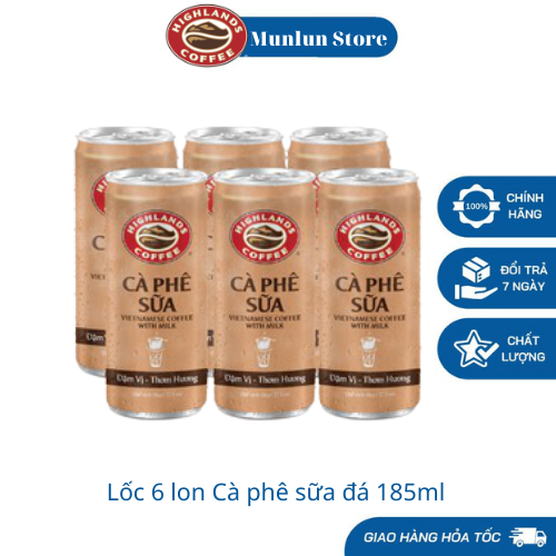 [HCM]Lốc 6 Lon Cà Phê Sữa Đá Highlands Coffee 185ml/lon - Hàng mới sản xuất