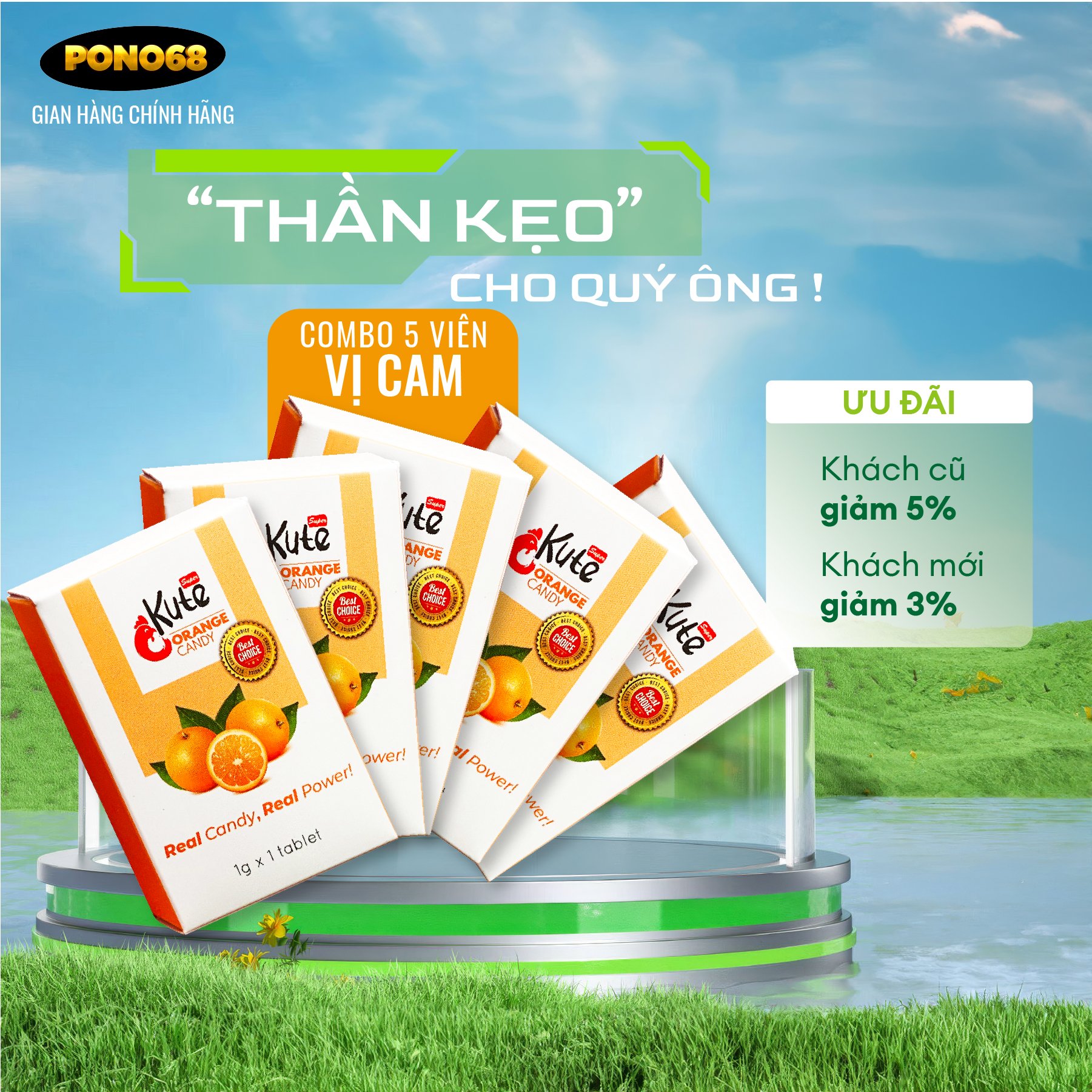 Kẹo ngậm tăng cường sinh lý nam giới từ thảo dược vị Cam 5v HIỆU KUTE - thực phẩm bổ sung - Che tên sản phẩm