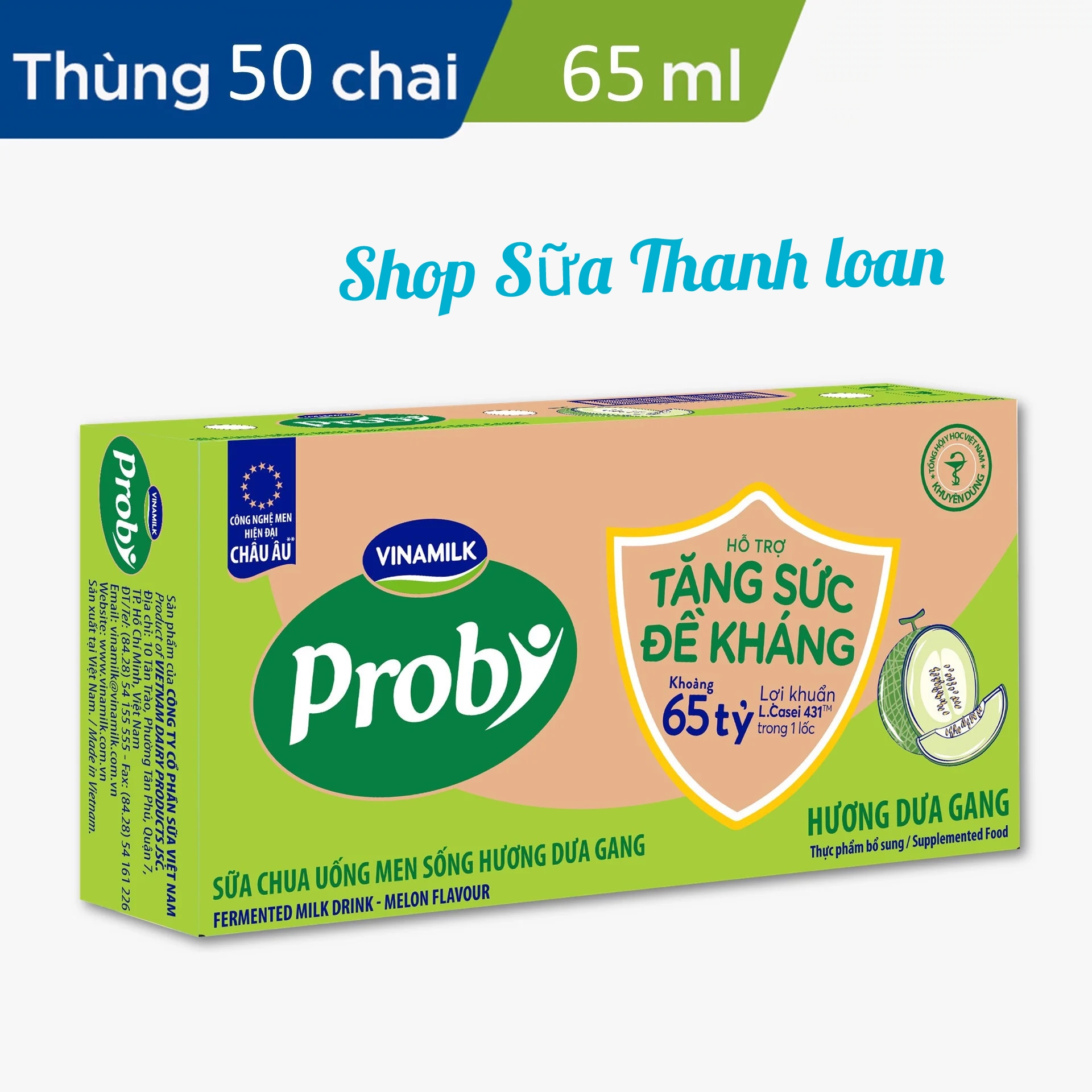 Thùng 50 chai sữa chua uống probi dưa gang - lốc 5 chai 65ml.