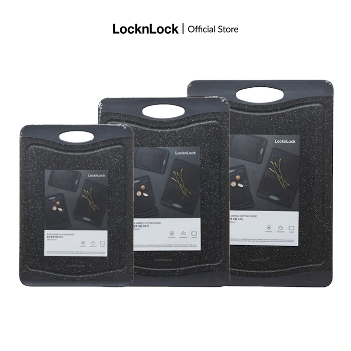 Thớt nhựa kháng khuẩn Black Marble LockLock Antibacterial Cutting Board - Đen nhiều kích cỡ, hình chữ nhật có lỗ treo