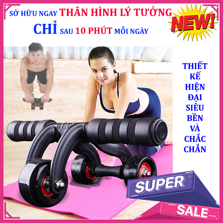Con lăn tập cơ bụng 4 bánh cỡ lớn,con lăn bánh xe, dụng cụ tập thể dục ở nhà thiết kế bền,chắc chắn cho nam,nữ làm săn chắc cơ bụng,làm giảm mỡ bụng, giảm cân, giảm eo, giảm stress-Tự Tin Sải Bước+ Kèm Thảm Lót