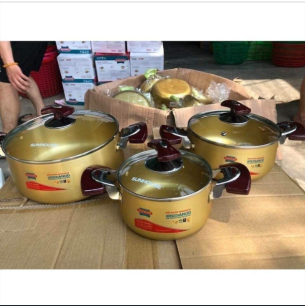 Bộ 3 nồi nhôm anod sunhouse sh6634 - miễn phí vận chuyển hcm