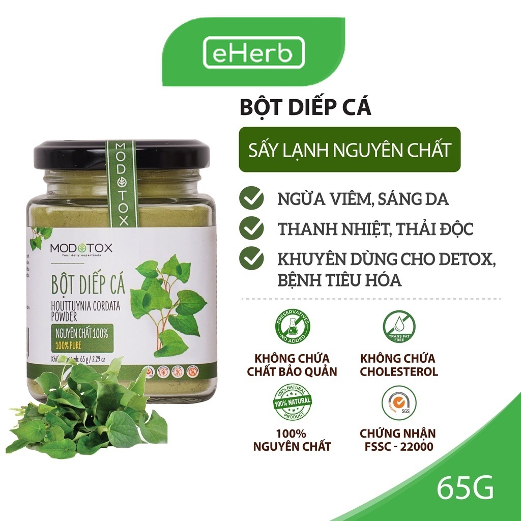 Bột Rau Diếp Cá Nguyên Chất Sấy Lạnh Sáng Da, Detox Cơ Thể, Giảm Cân Uống Trực Tiếp MODOTOX 65gr (Hũ) - eherb