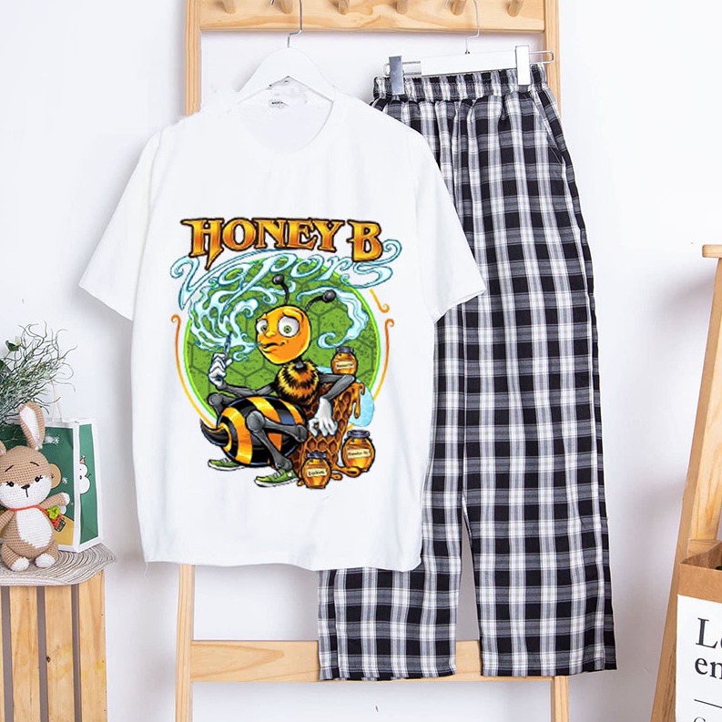 Sét Bộ Đồ Thời Trang Ulzzang Nam Nữ Học Sinh Mùa Hè Mặc Đẹp Đi Chơi, Áo Cotton In 3D Honey Kèm Quần Phong Cách