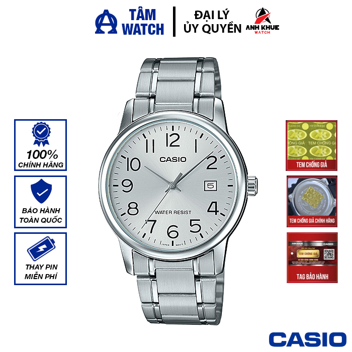 Đồng hồ nam dây kim loại casio standard chính hãng anh khuê mtp-v002d-7budf