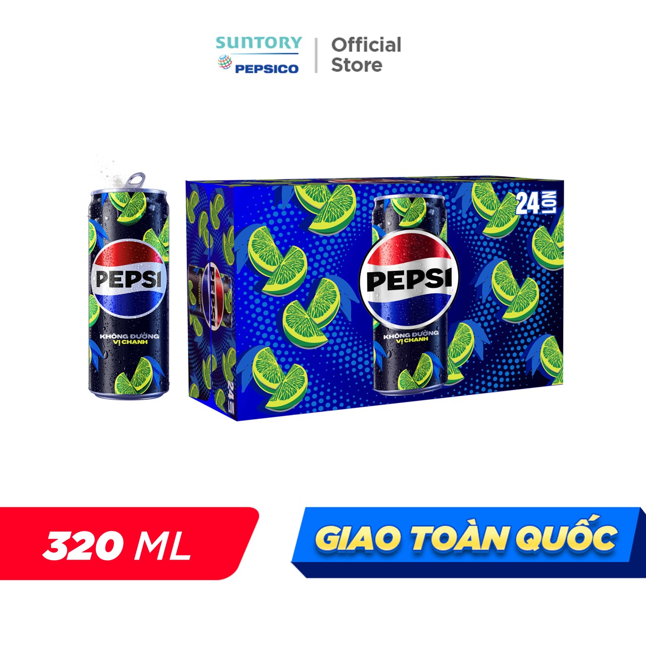   SALE 15.12  Thùng Nước Uống Có Gaz Pepsi Vị Chanh Không Calo Không Đường  320ml lon  