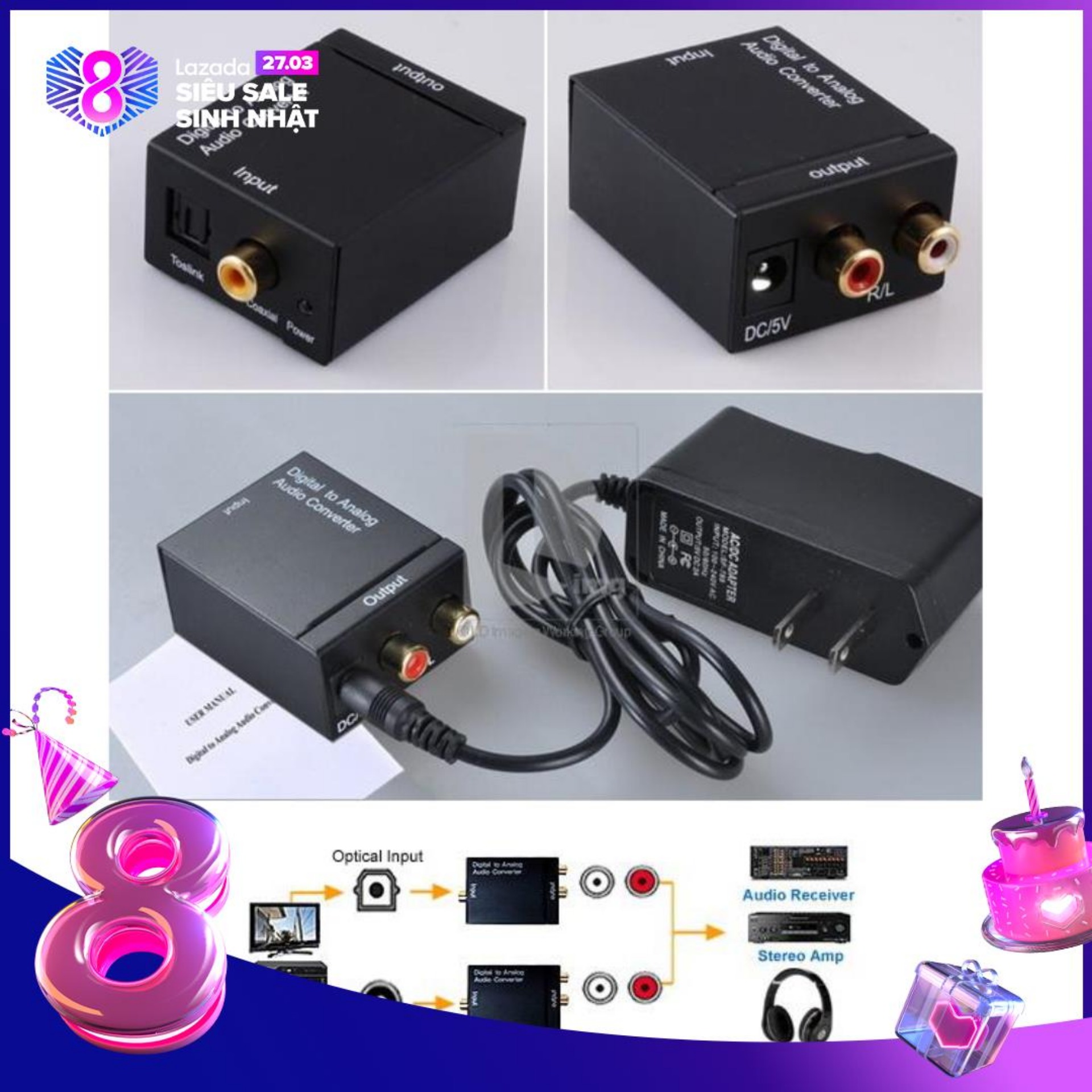 Bộ chuyển tín hiệu âm thanh OPTICAL QUANG từ TIVI THÔNG MINH sang audio AV ra ampli hát karaoke