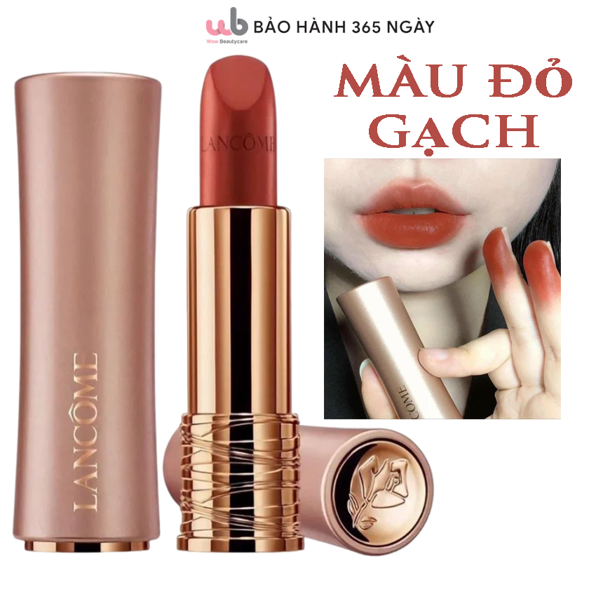 Son lì Lancome 299 Rouge Intimatte,màu đỏ gạch,French Cashmere,vỏ ngoài màu hồng nâu,Chất son mềm,mịn,nhiều dưỡng chất.