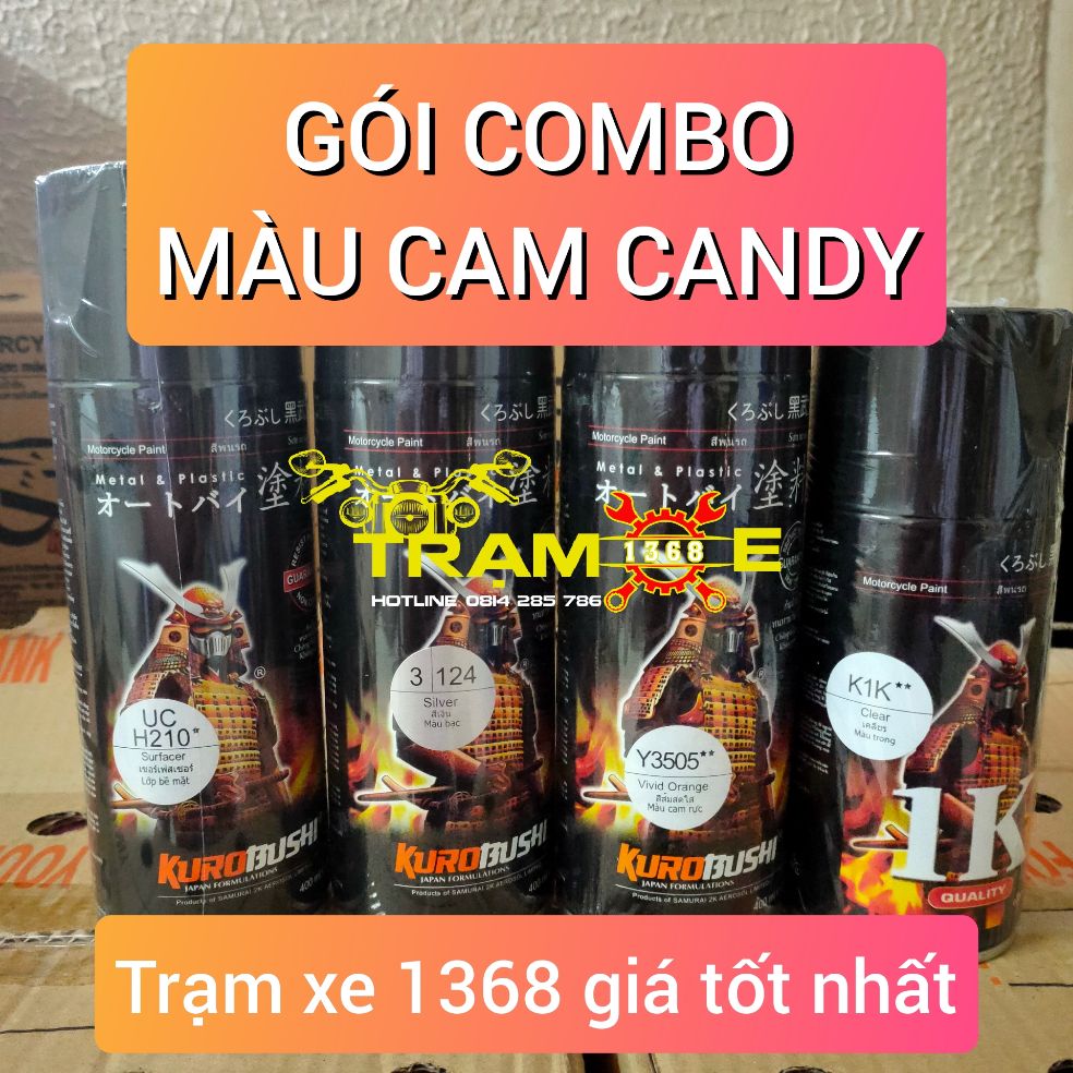 SƠN SAMURAI - GÓI COMBO MÀU CAM CANDY GỒM 4 CHAI - SƠN SAMURAI XE MÁY