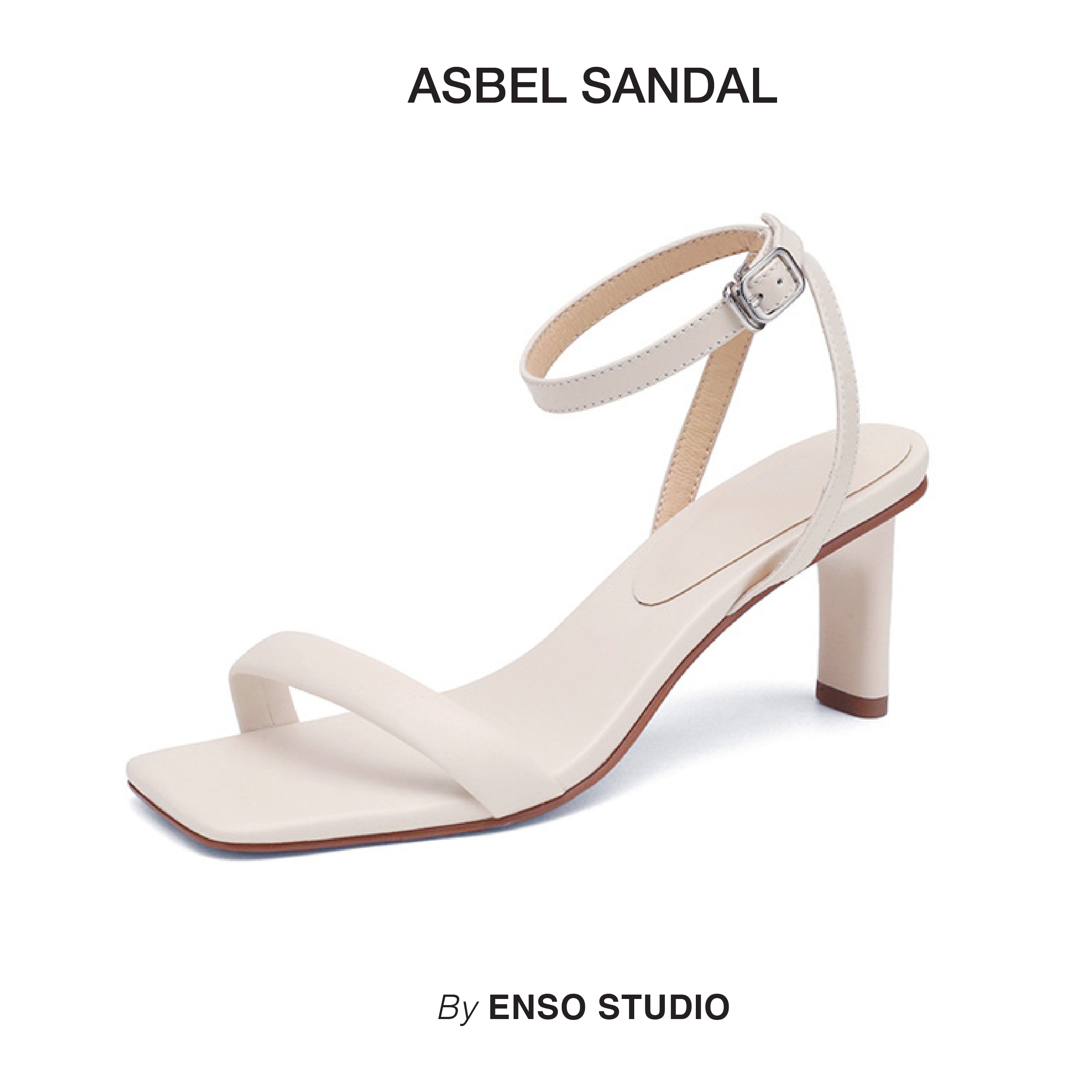 ENSo - Sandal cao gót da thật ASBEL màu trắng