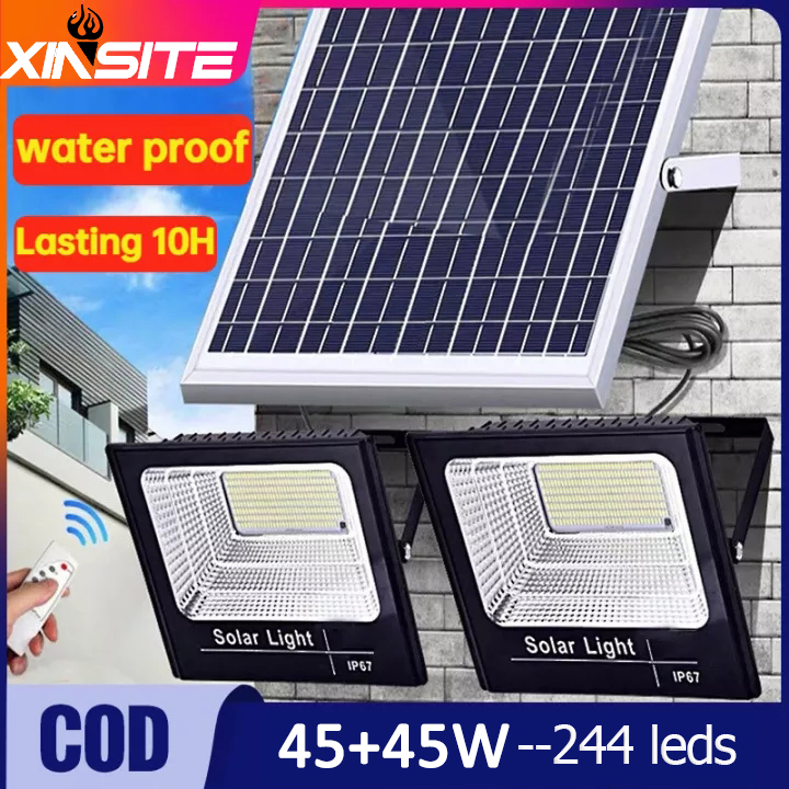Đèn led năng lượng mặt trời ngoài trời đèn chiếu sáng năng lượng mặt trời 45w + 45w 244led chống nước độ sáng cao có điều khiển từ xa cho sân vườn ngoài trời đèn năng lượng mặt trời