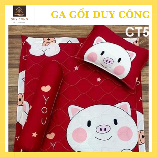 Bộ chăn gối hoạt hình mèo Kitty poly cotton cho bé đi học ga gối Duy Công