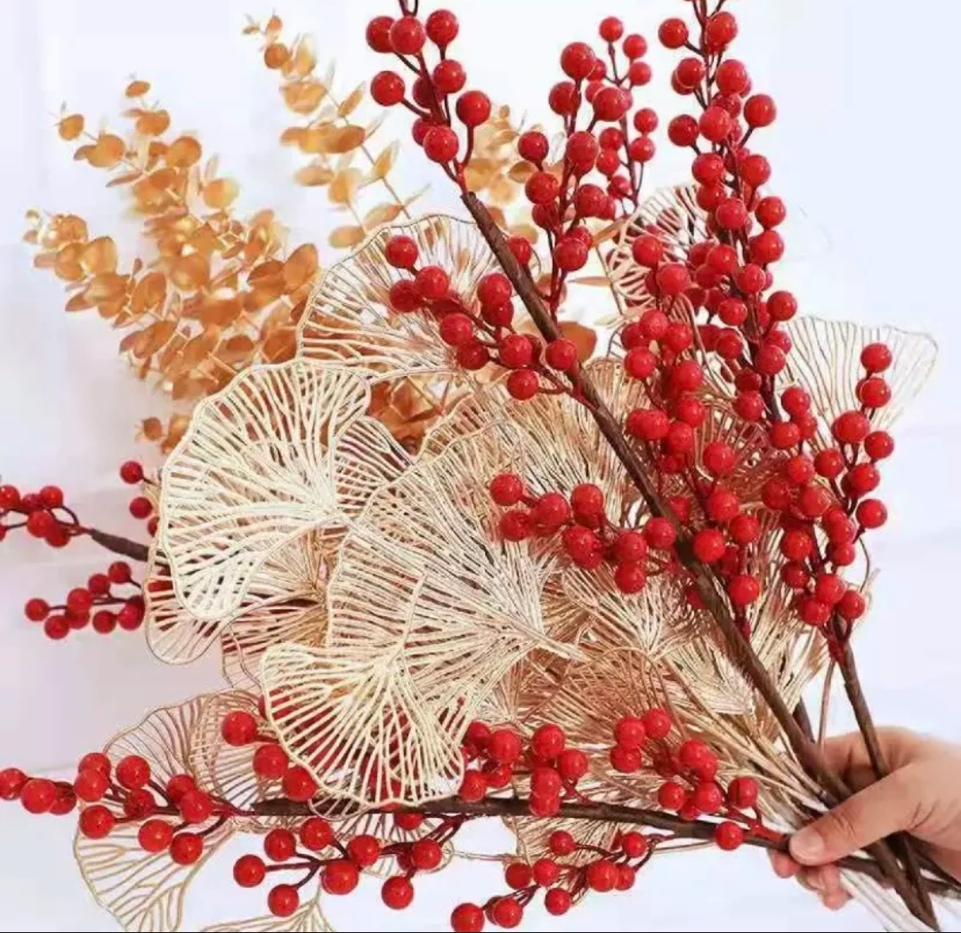 Cành đào đông đỏ - cành táo vàng kim - rẻ quạt trang trí tết