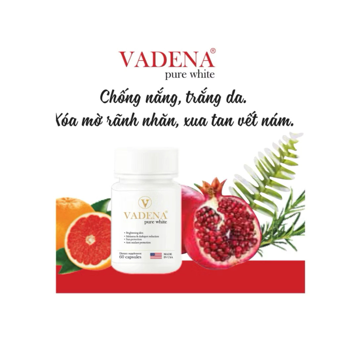 Viên uống Vadena Pure White chống nắng sáng da giảm nếp nhăn ngừa lão hóa lọ 60 viên| Bs Việt Hà Da Liễu Khuyên dùng