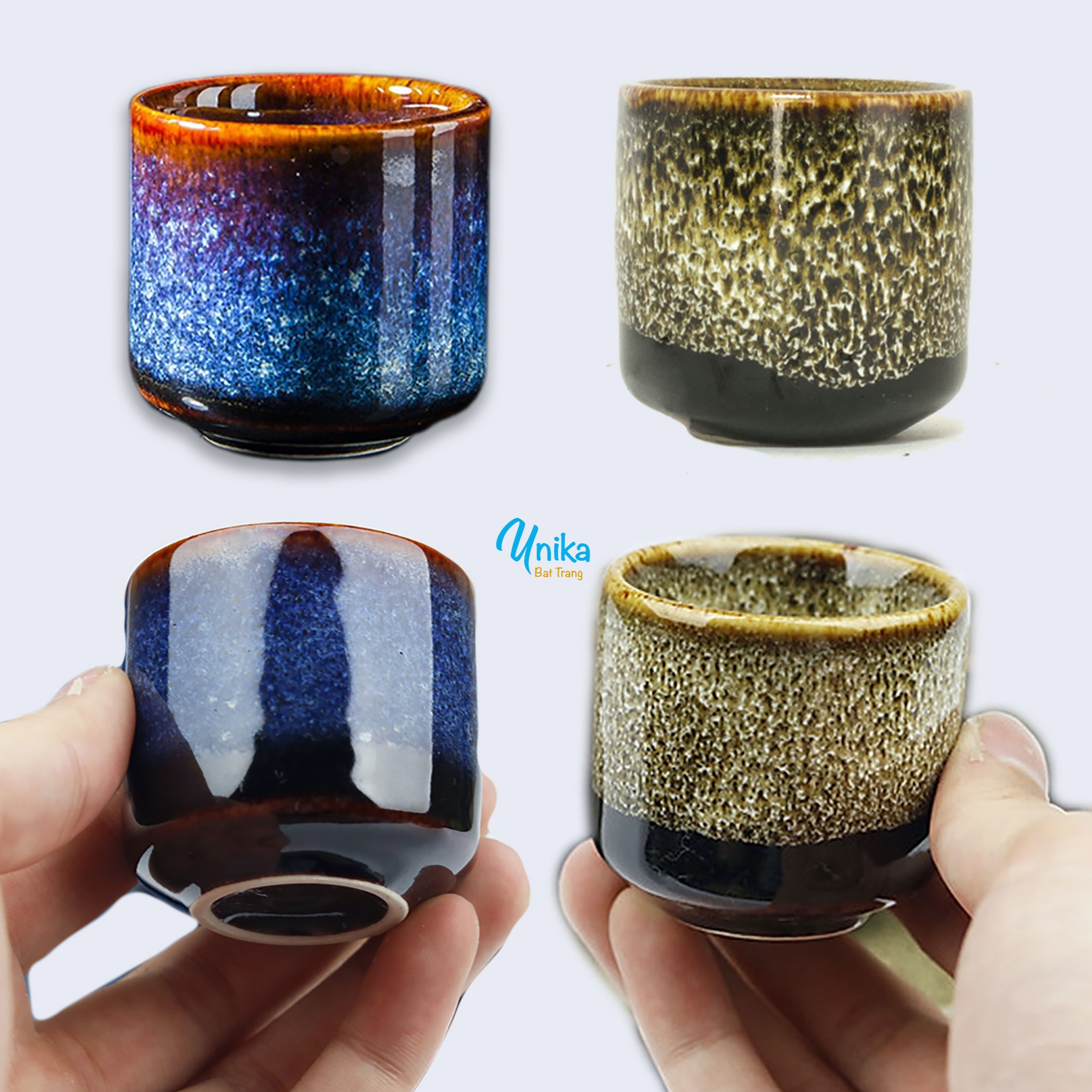 Chén sake - Ly sake - Cốc sake 3 màu men hỏa biến - Gốm sứ Unika Bát Tràng