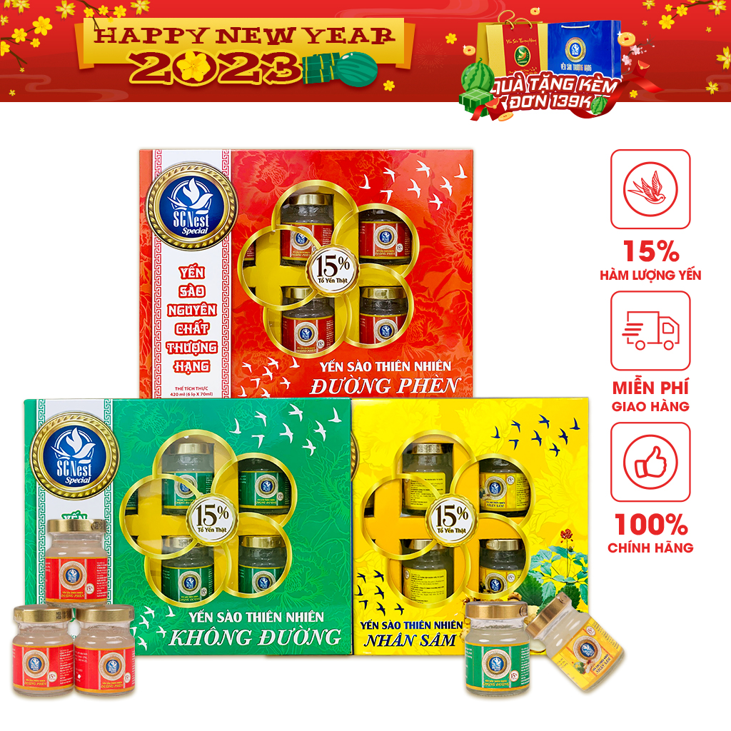 Combo 3 vị yến sào scnest (scnest special nhân sâm, scnest special không đường, scnest special đường phèn)