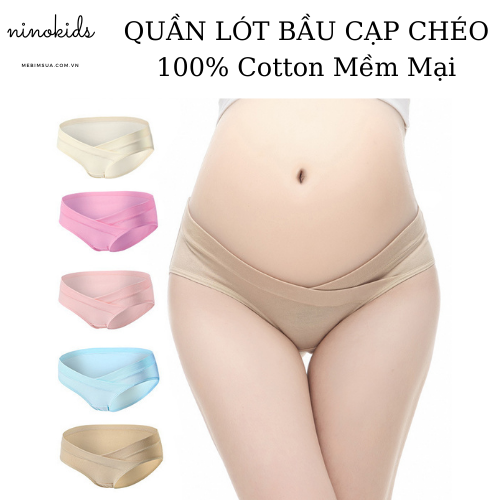 Quần lót nữ bầu trước và sau sinh cotton cạp chéo 100% cotton mềm bigsize-Quần chip bầu