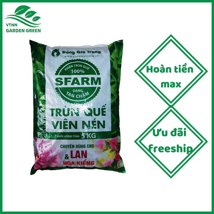 Phân trùn quế dạng viên hữu cơ Sfarm cho hoa lan, hoa hồng, hoa mai, cây kiểng, bonsai 5kg