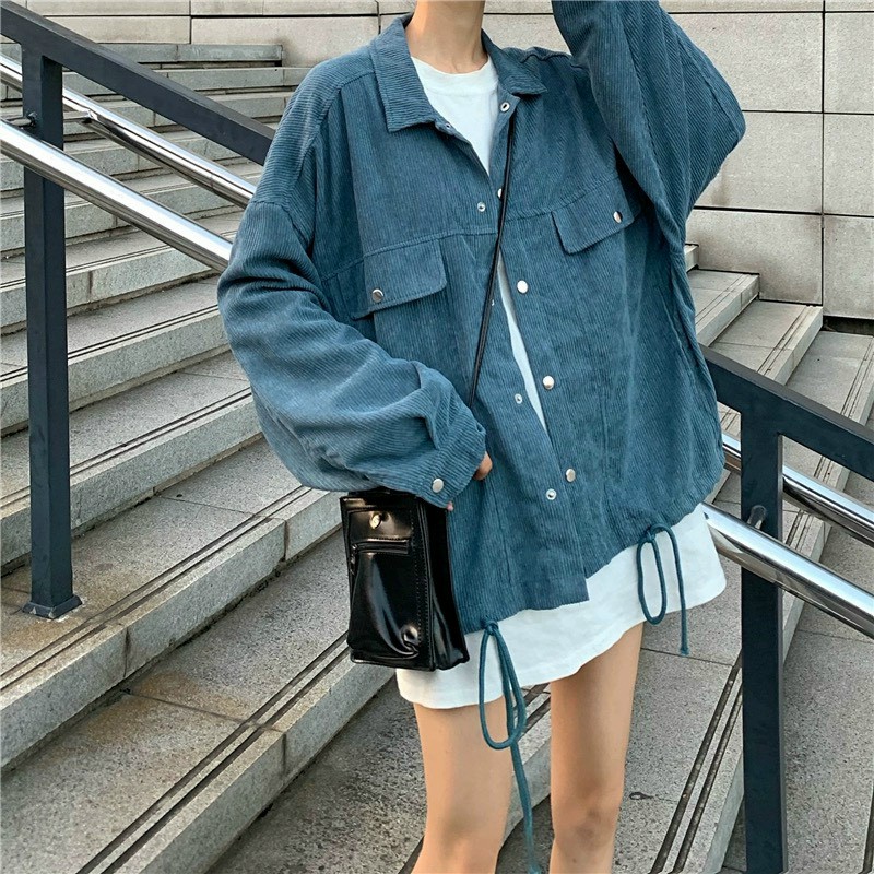 Áo sơ mi nhung tăm- áo khoác sơ mi nhung tăm dáng rộng ulzzang tp399