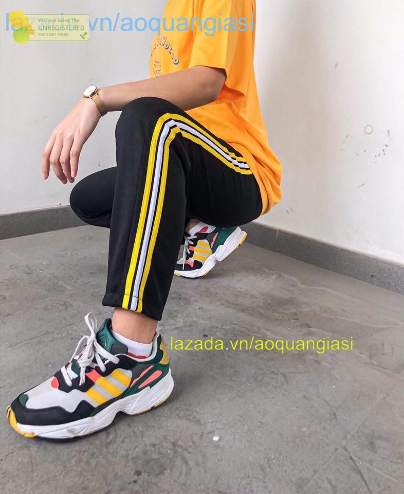 quần jogger nữ 3 sọc vàng trắng mt688 AQGS