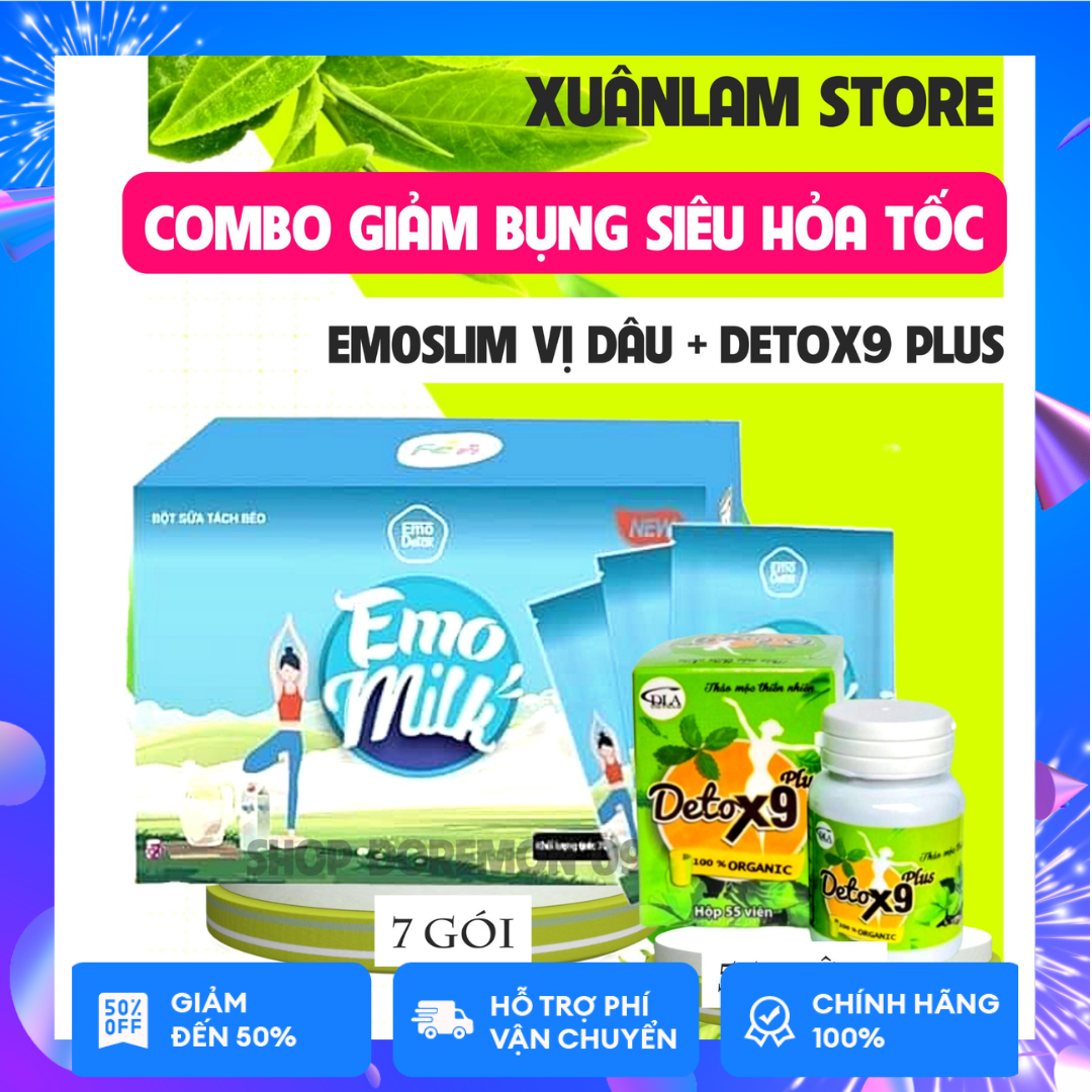 Combo bột sữa giảm mỡ bụng cấp tốc kèm detox9 plus/ giảm mỡ 3-7cm sau 7 ngày