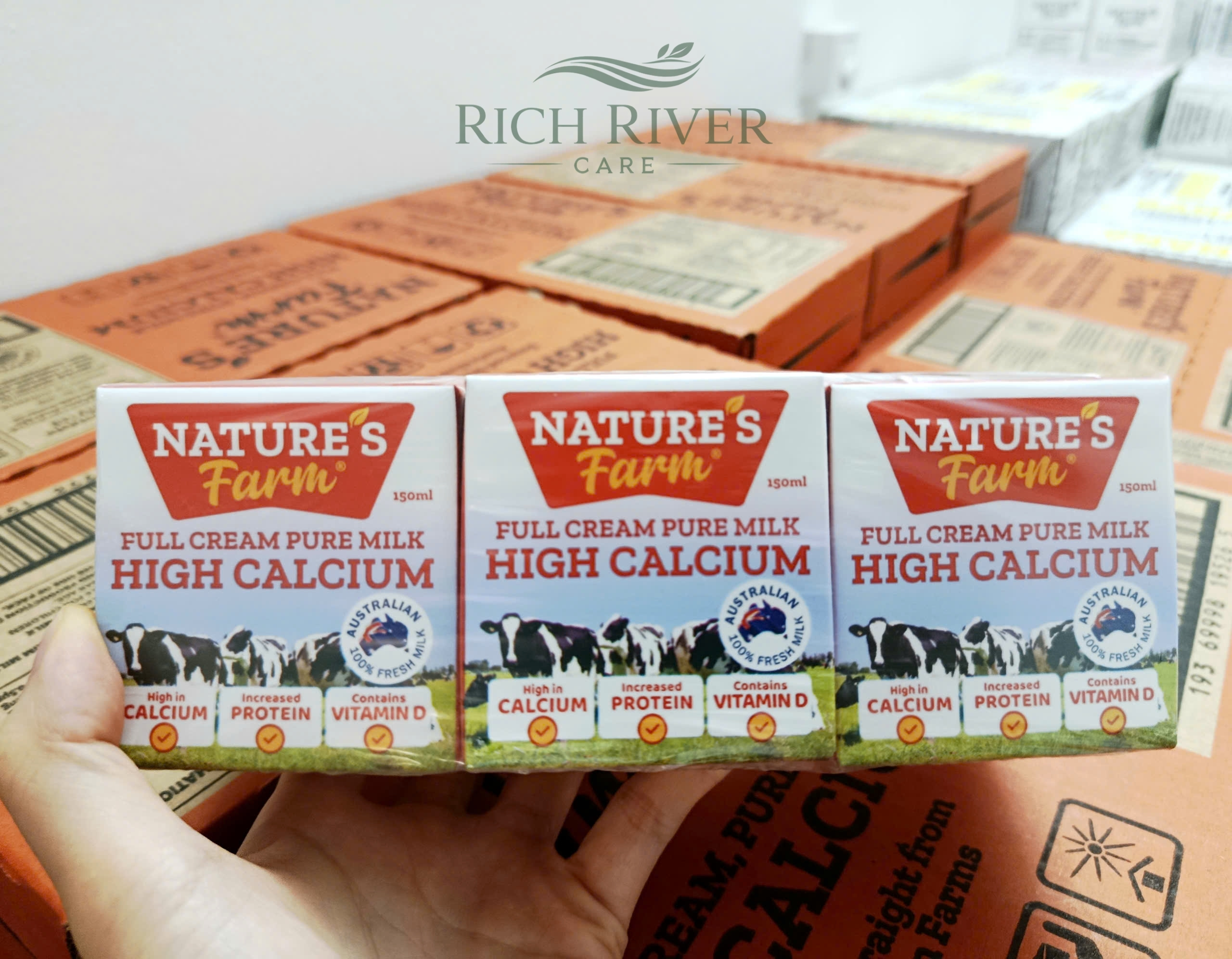 [Pack of 6 Boxes] Nature's Farm Full Cream Calcium-Rich Fresh Milk - 150ml - Imported from Australia