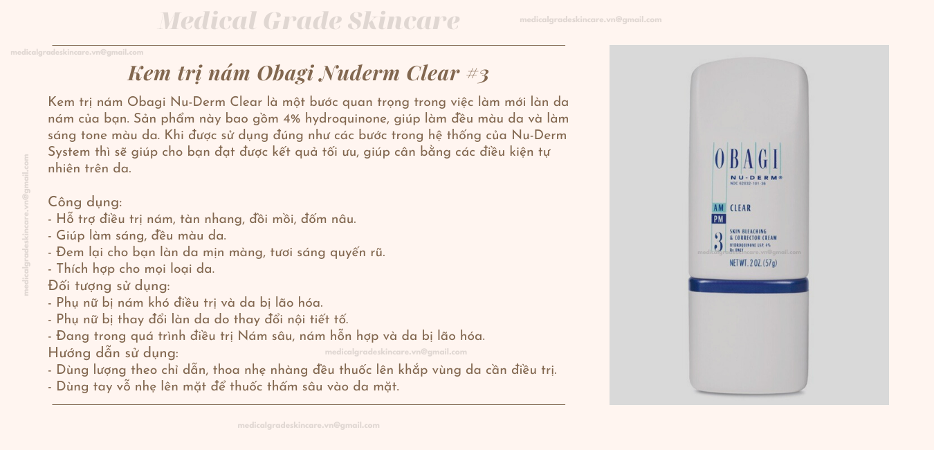 Nuderm Clear số 3Rx Obagi kem mờ nám, tàn nhang