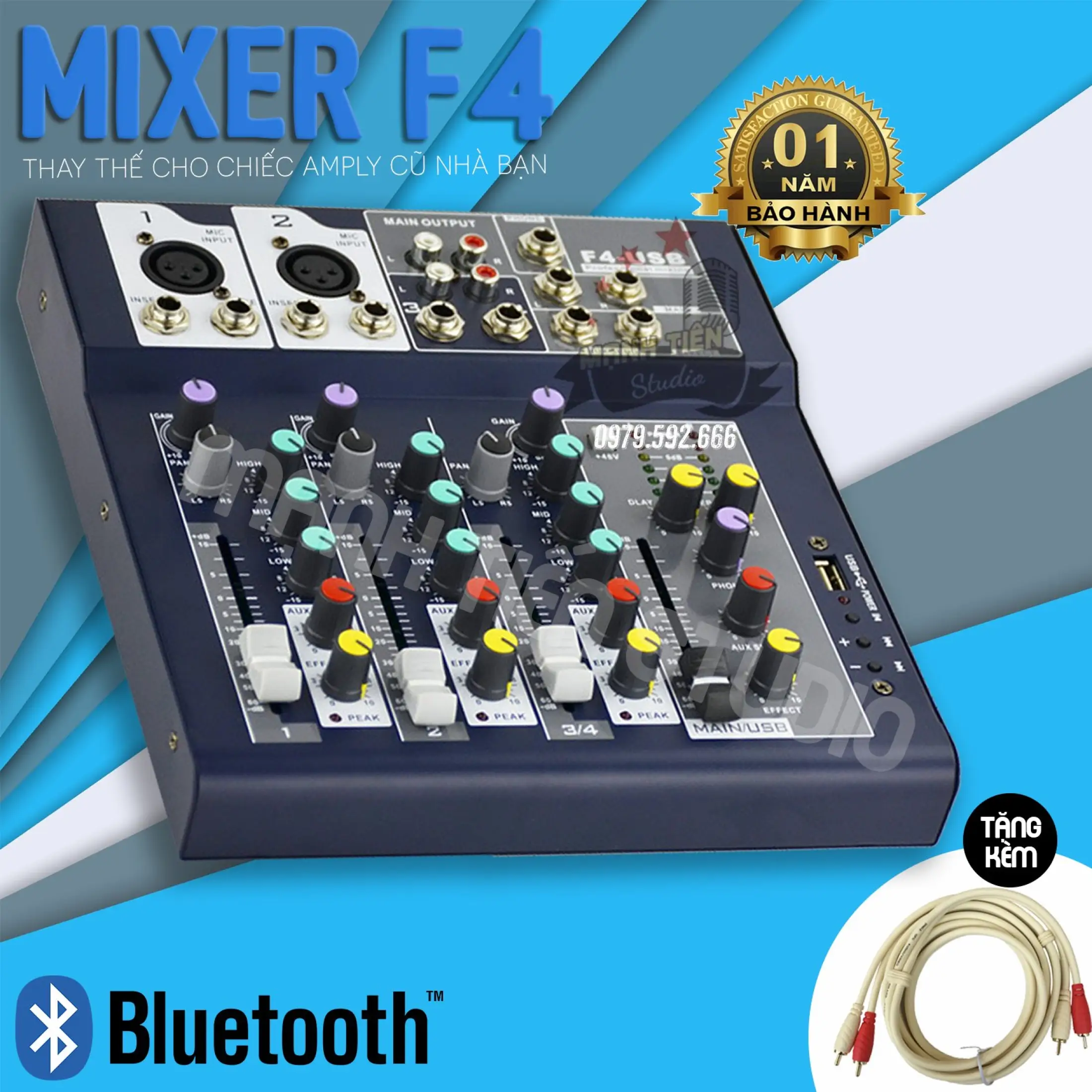 Trọn Bộ Thu Âm Mixer F4 Bluetooth Mixer Yamaha F4 + Micro Max39 Không Dây