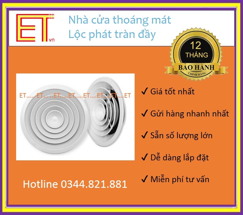 Cửa khuếch tán D300. bảo hành 12 tháng. miệng gió. vỉ gió tròn cho điều hòa âm trần