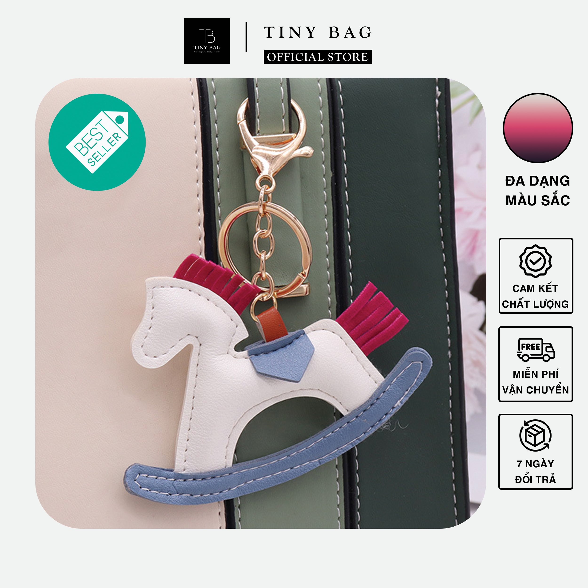 Charm túi xách hình ngựa gỗ, phụ kiện gắn túi balo bằng da cao cấp xinh xắn TINY BAG đầy đủ màu