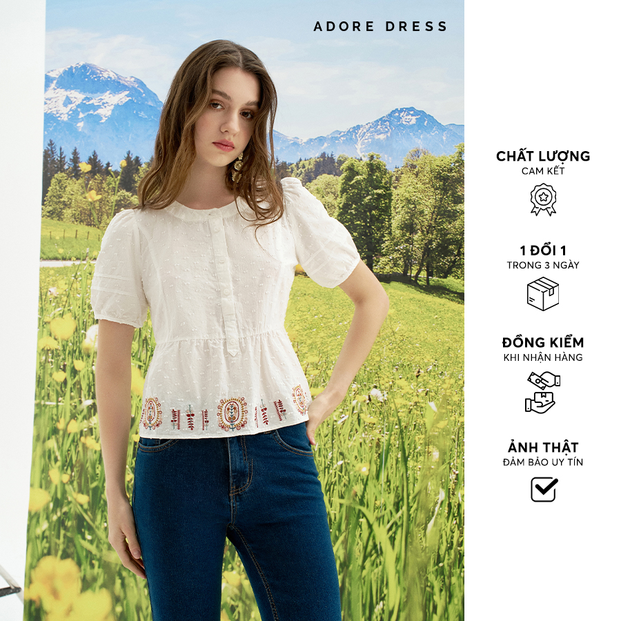 Áo kiểu thô hạt trắng thêu gấu 411to1035 adore dress