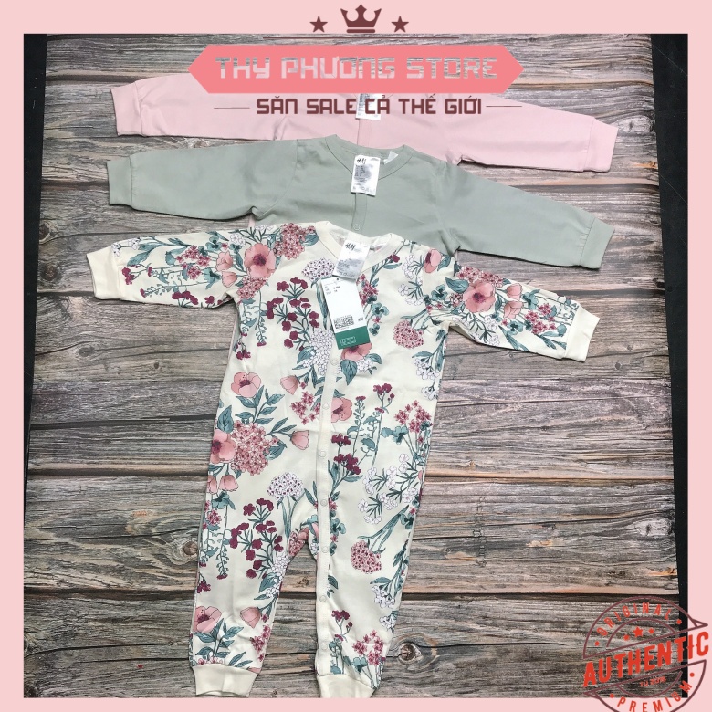 Set 3 chiếc bodysuit organic cotton HM dài tay cho bé gái
