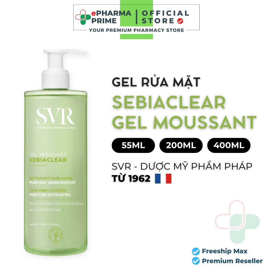 Sữa rửa mặt svr sebiaclear gel moussant làm sạch, tẩy tế bào chết
