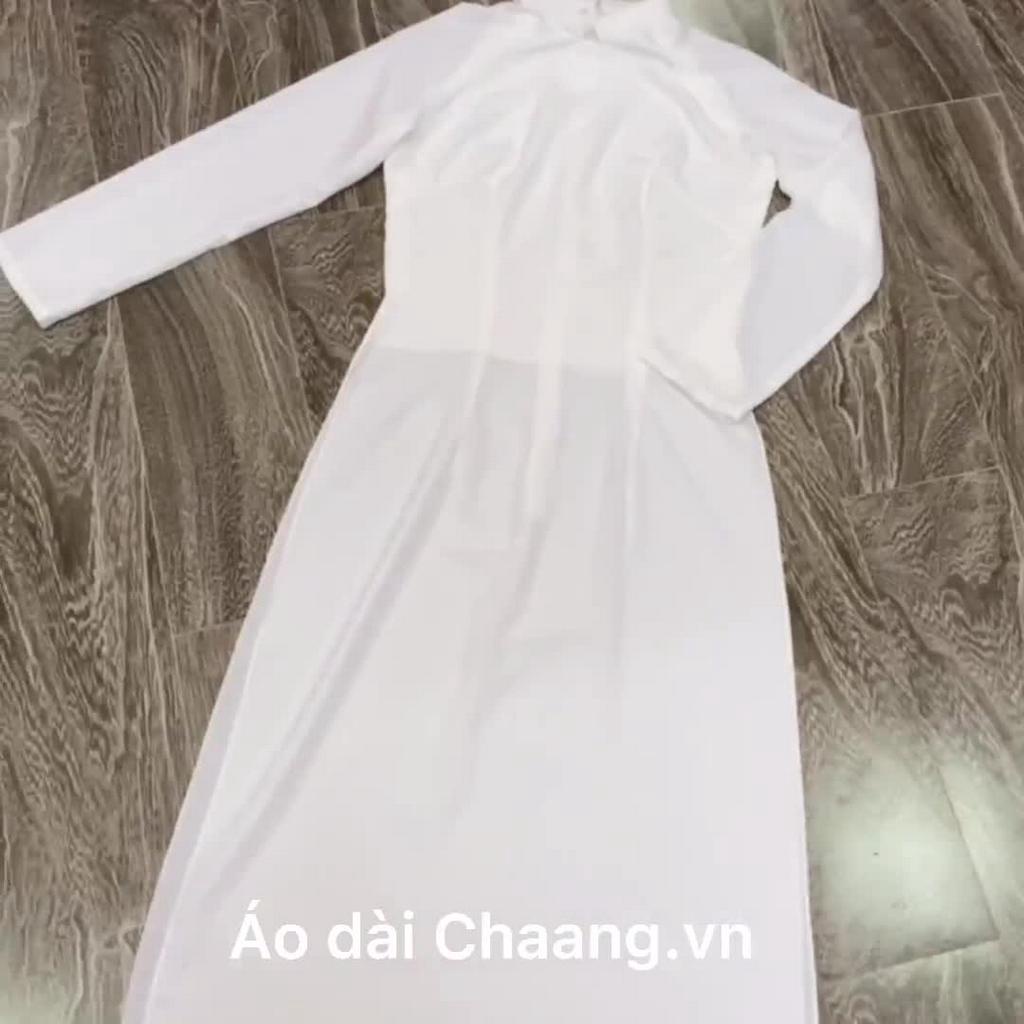 Áo dài Trắng Học Sinh đi học may sẵn - Áo dài nữ cổ vuông hở 2 tà lụa Mỹ - Áo dài truyền thống ADHS03