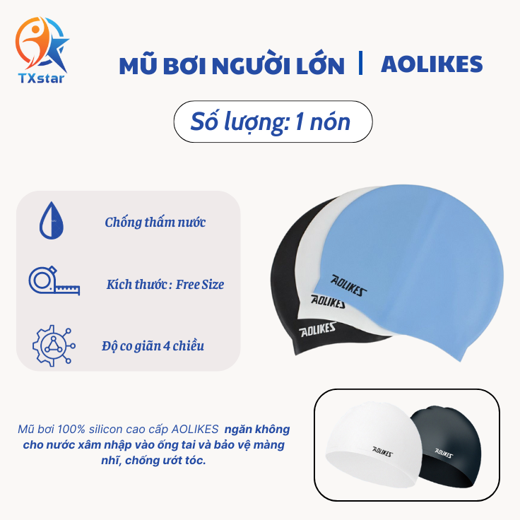 Nón bơi Mũ bơi Aolikes silicon chống thấm nước