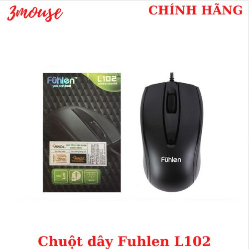 Chuột dây Fuhlen L102 Optical Black USB chuột quang có dây chuột máy tính 3mouse dùng Game Net màu đen bảo hành 12 tháng