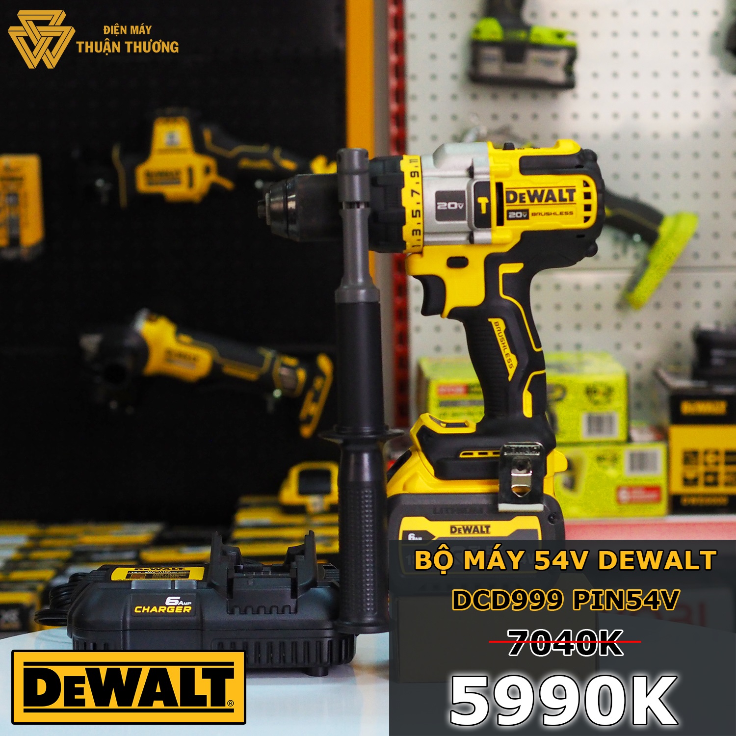Bộ máy khoan búa động lực dewalt dcd999