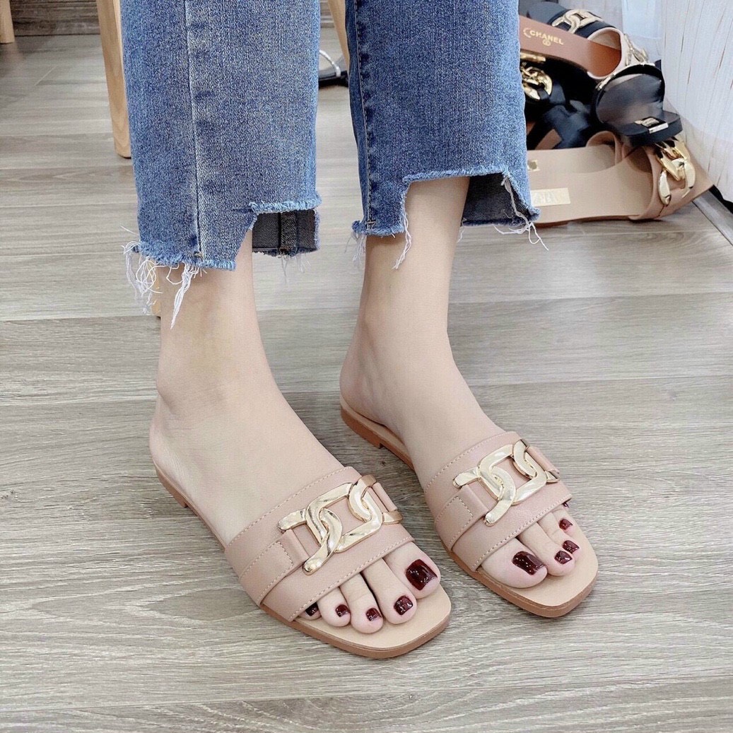 Dép lê xích có ảnh thật 2 màu đen, nâu