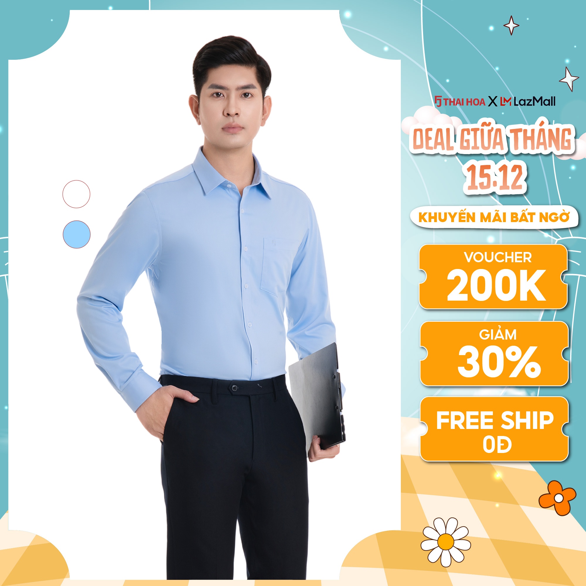  Áo sơ mi nam thiết kế dài tay công sở vải sợi tre nhiều màu Thái Hoà 23ASM-993 