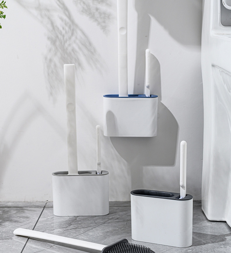 Bộ 2 bàn chải vệ sinh toilet silicone tiện dụng, dụng cụ chà rửa nhà tắm 3 trong 1, chổi vệ sinh Toilet cán dài, set 3 bàn chải silicone