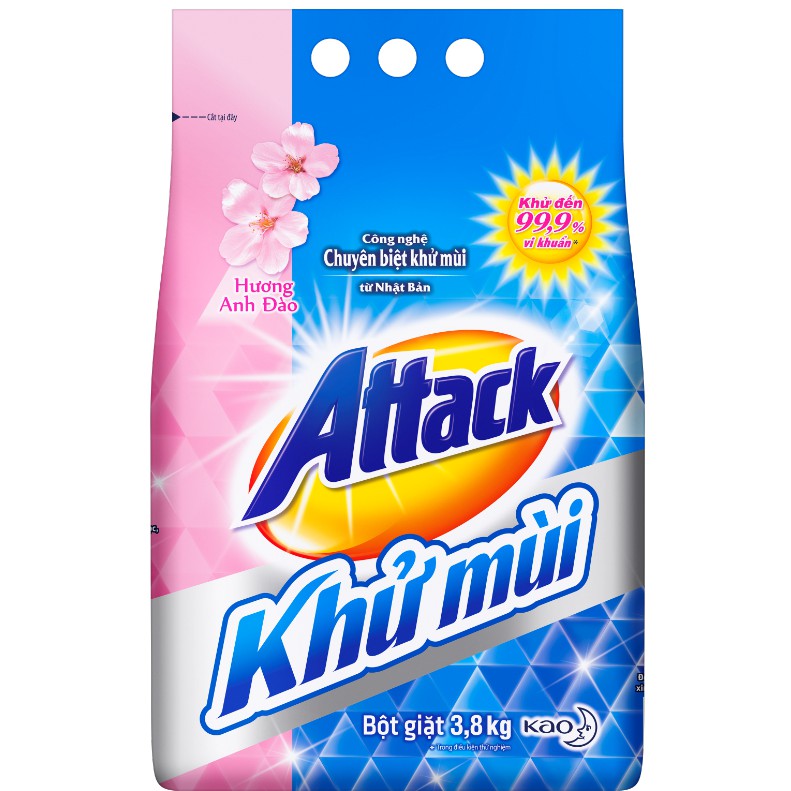 [HCM]Bột Giặt Attack Khử Mùi 3.8kg Hương Anh Đào- Lavender-Ngày Sản Khoái